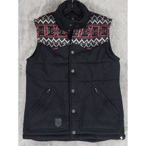 Southpole Vest Mens Medium Black Soft Winter Holiday Pattern Snap On Fleece